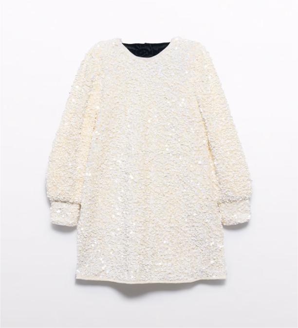 Cream A-Line Sequin Dress Mon Ami Bham Cream A-Line Sequin Dress Mon Ami Bham