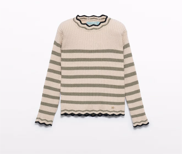 Olive Striped Ribbed Knit Turtleneck