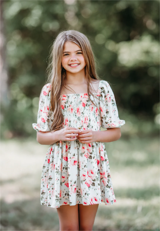 Green Adele Floral Smocked Dress