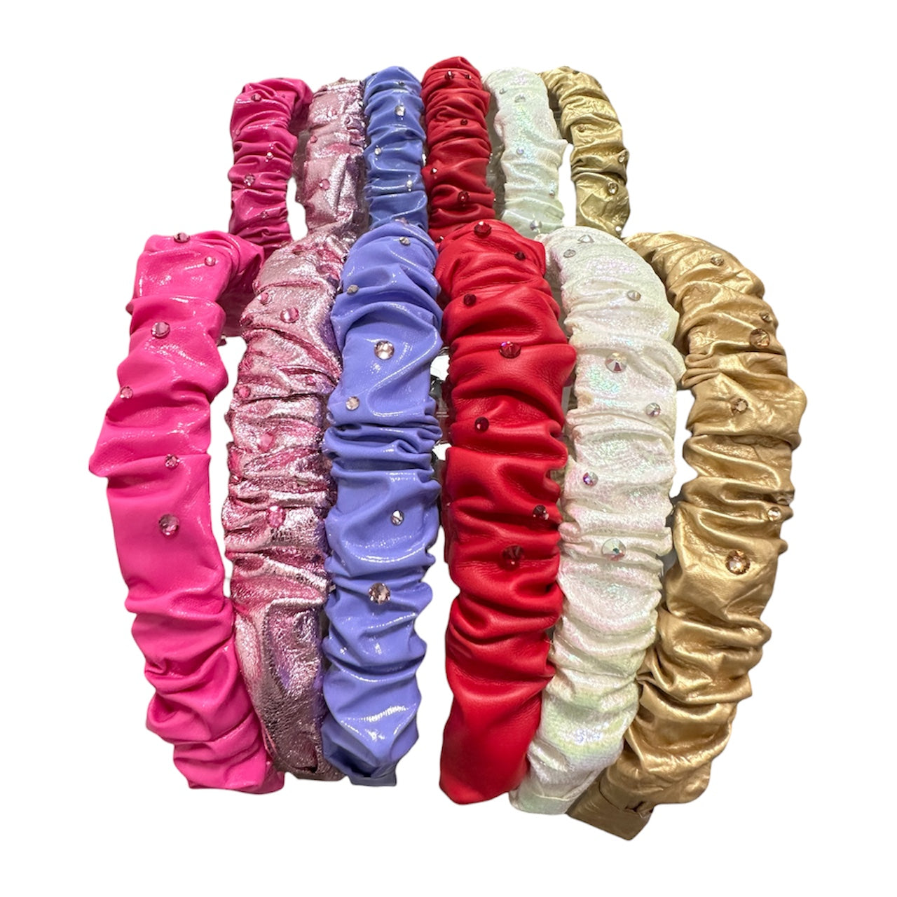 Leather Crinkle Crystal Headband