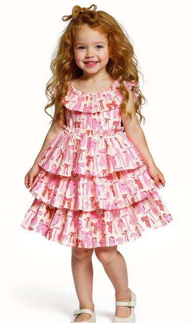 Bow Print Tiered Dress
