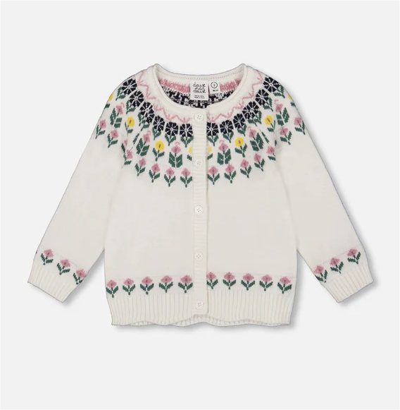 Off-White w/ Floral Pattern Cardigan