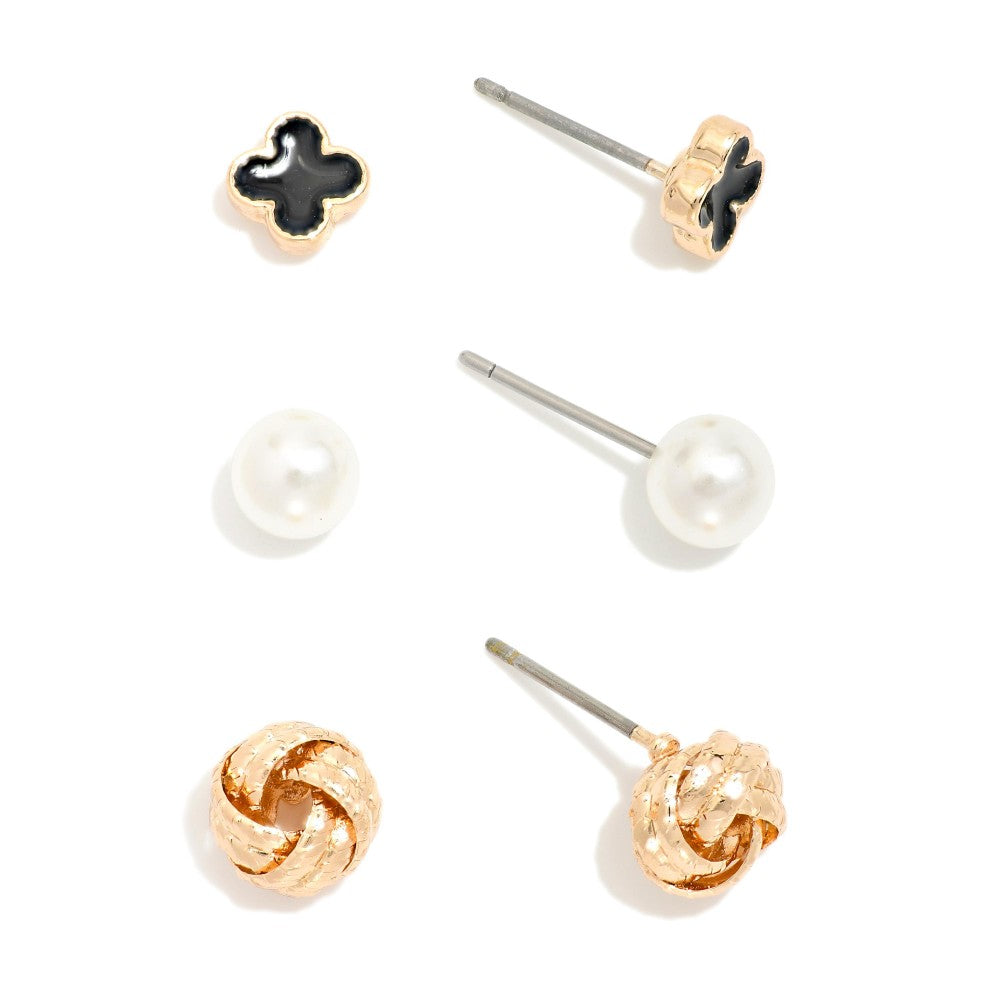3 Stud Earrings w/Pearls