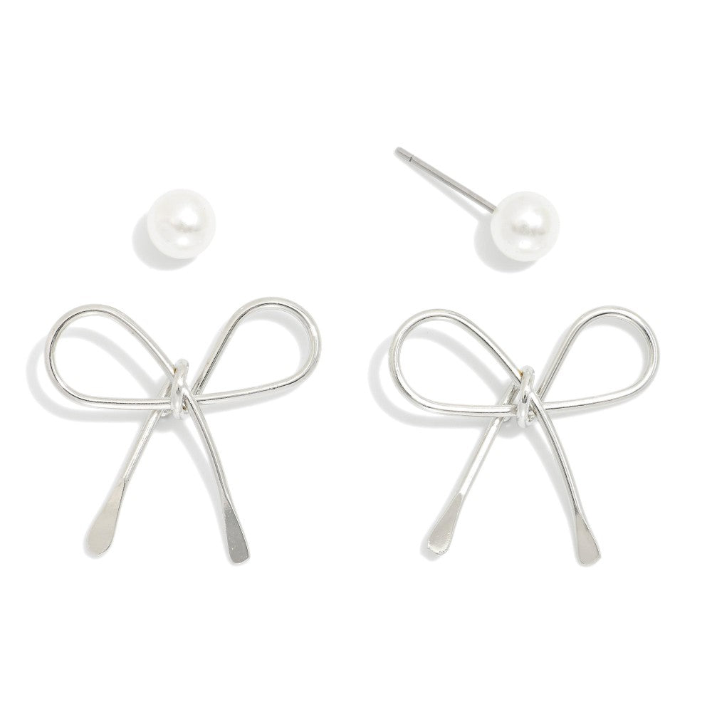 Metal Tone Bow Drop Earrings