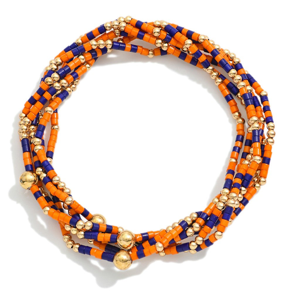 Navy & Orange Beaded Bracelets