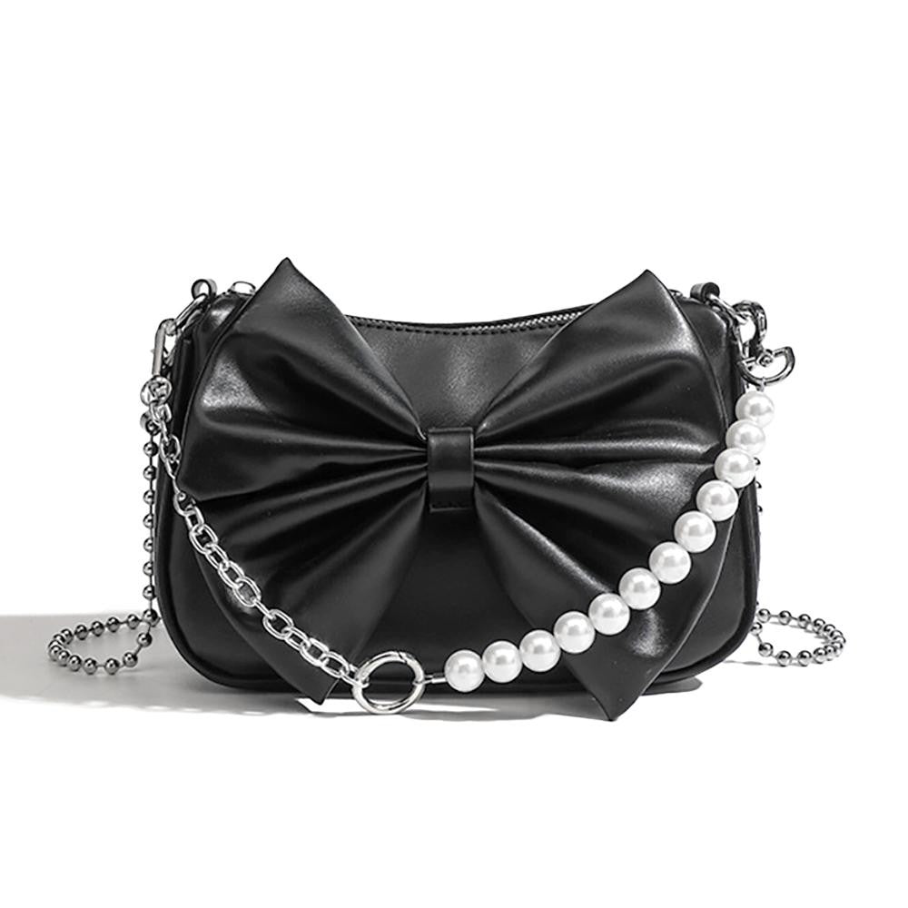 Black Leather Bow Cross Body Bag