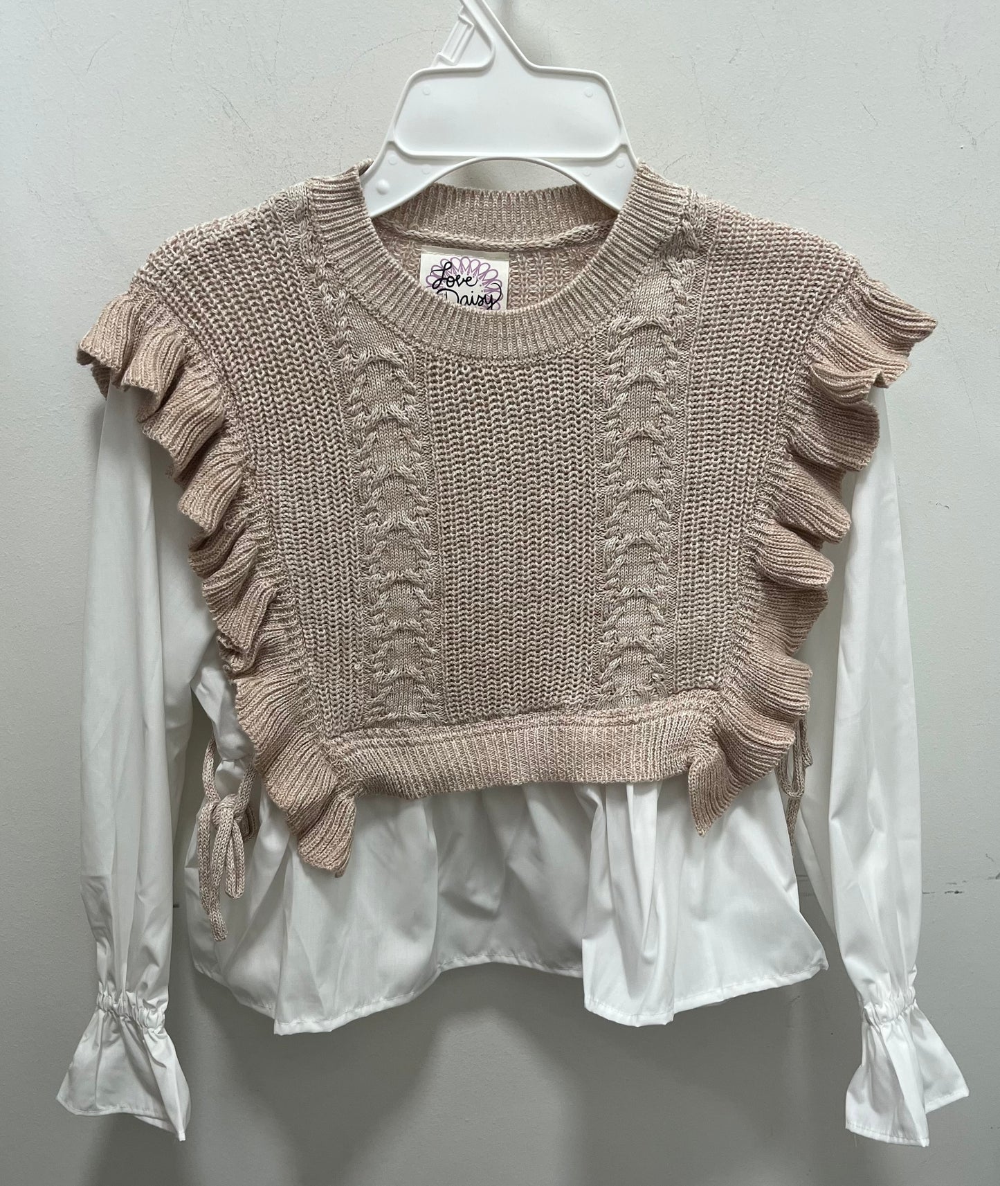 Taupe/White Vest w/Poplin Sleeve