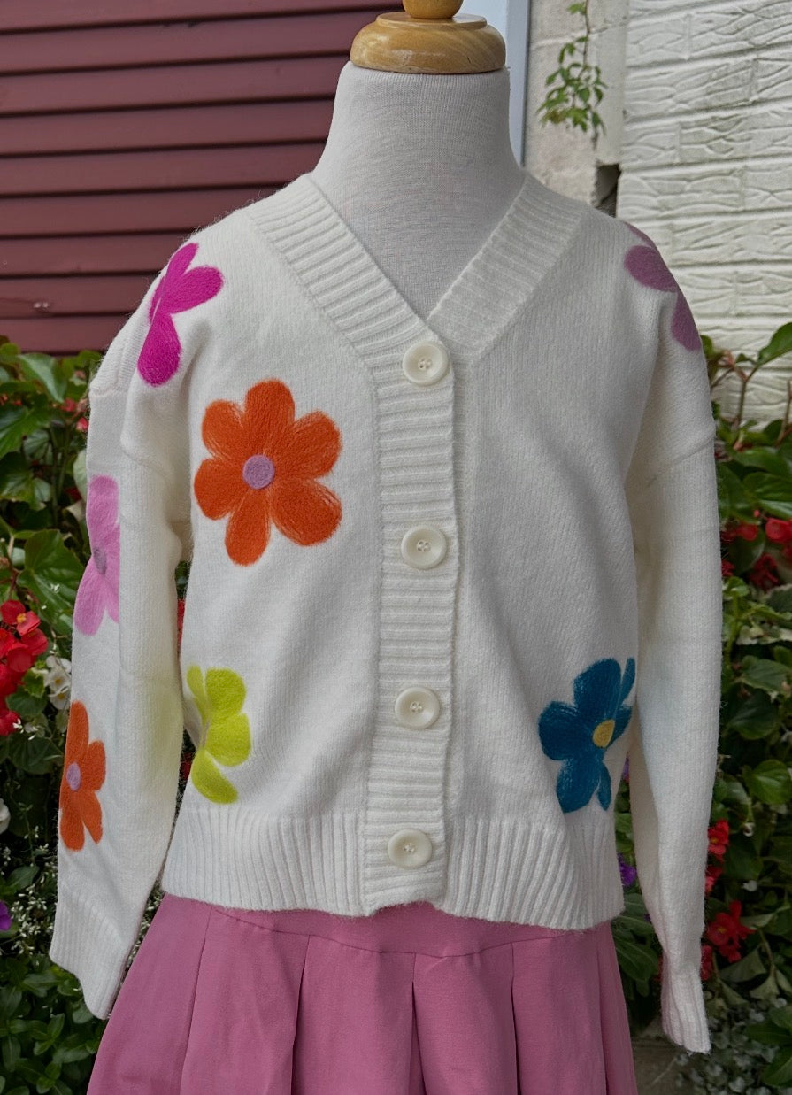 Ivory/Multi Floral Cardigan