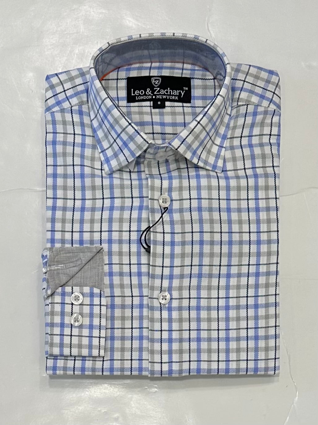 Grey Blue Navy Plaid Button Up