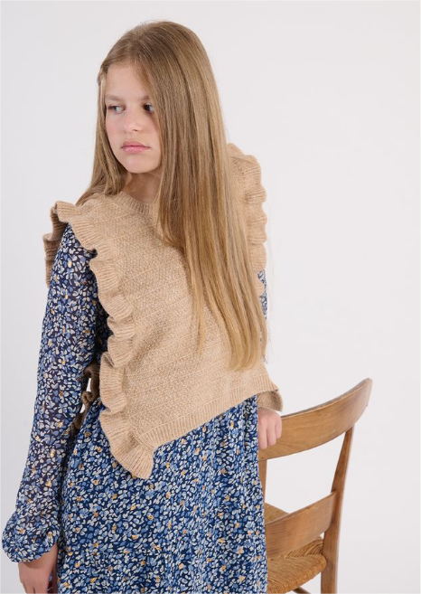 Beige Knitted Sleeveless Sweater