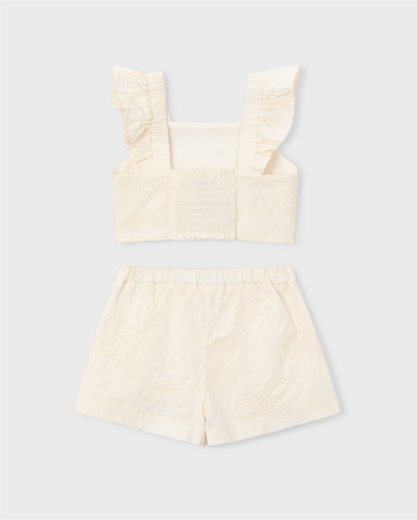 Cream Ruffled Shorts & Top Set