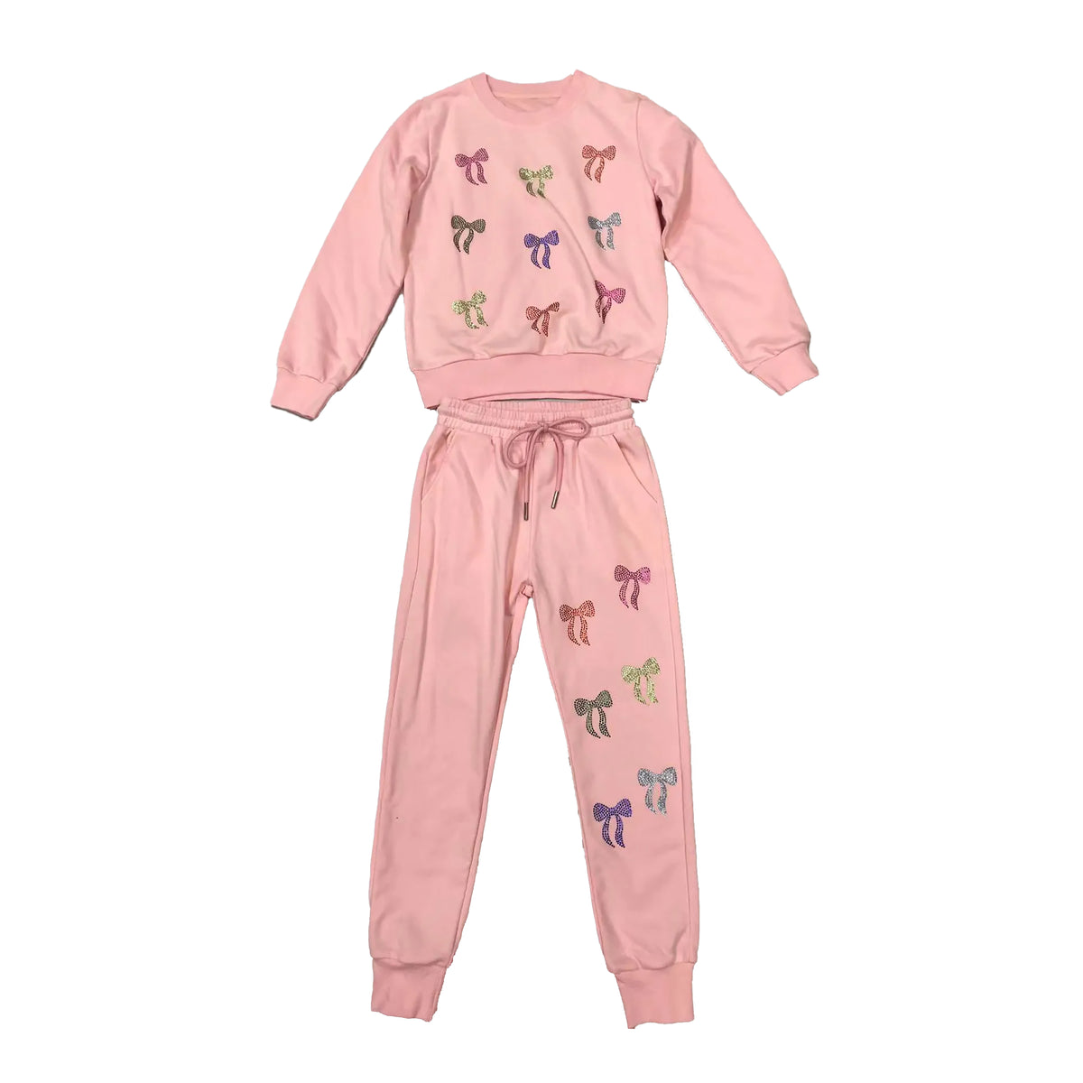 Pink Sequin Bow Jogger Set