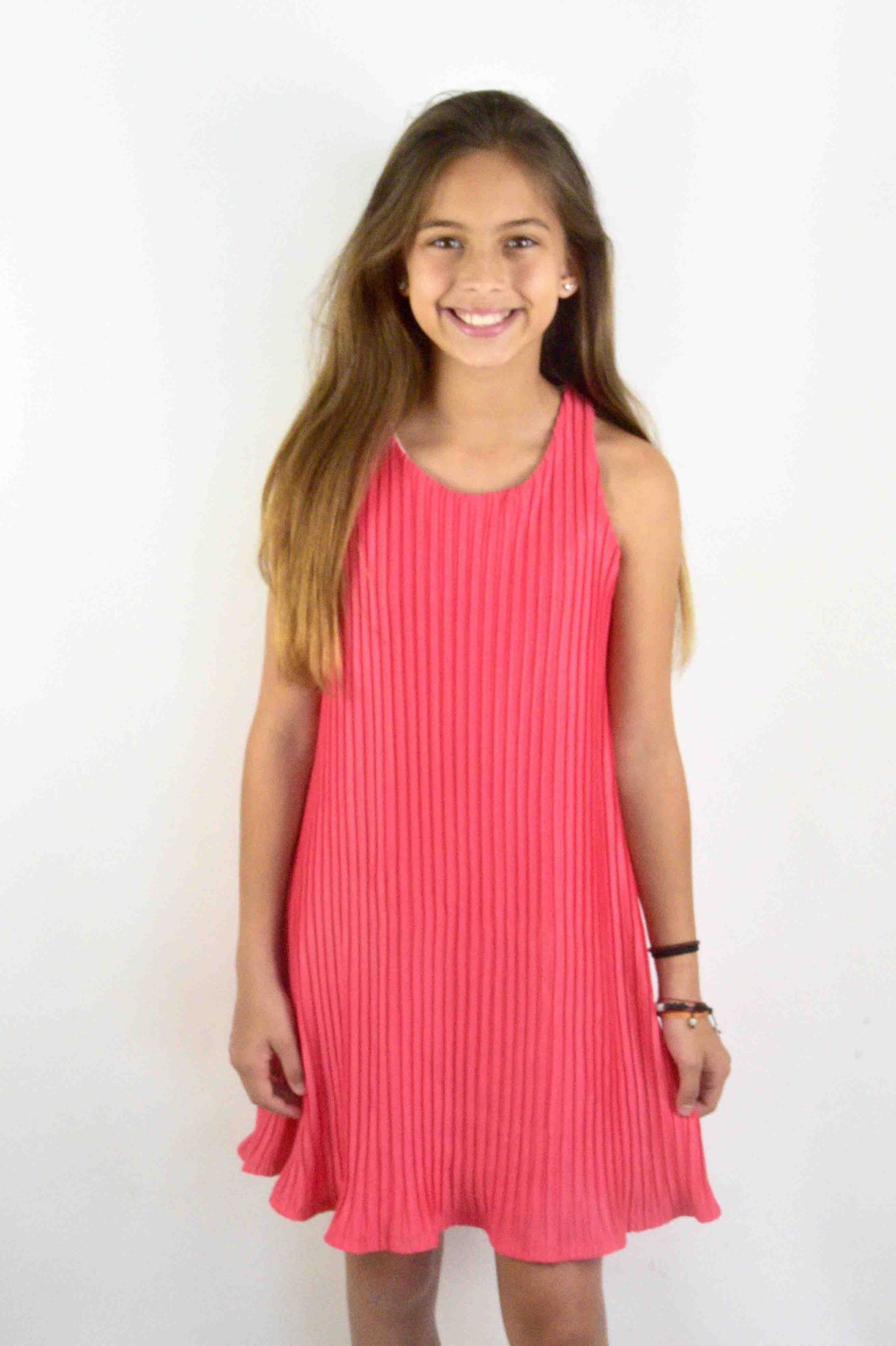 Coral Pleated A Line Dress