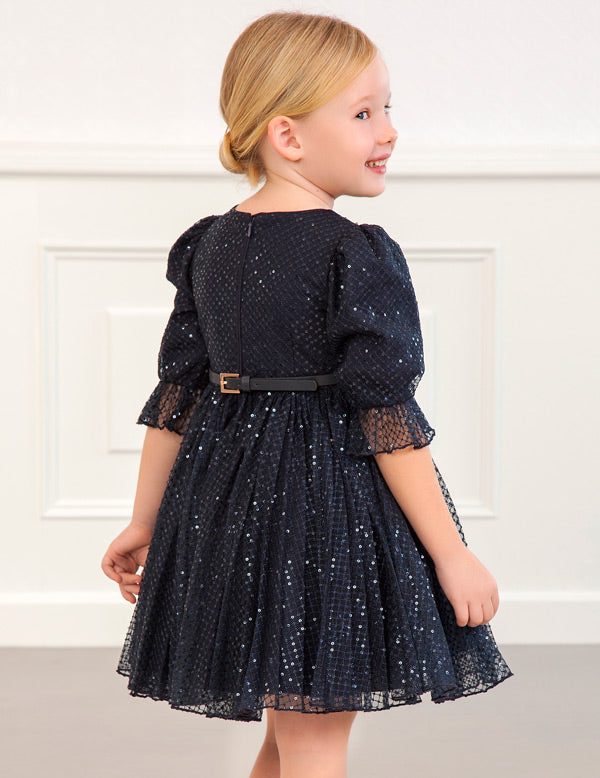 Navy Sequin Tulle Dress