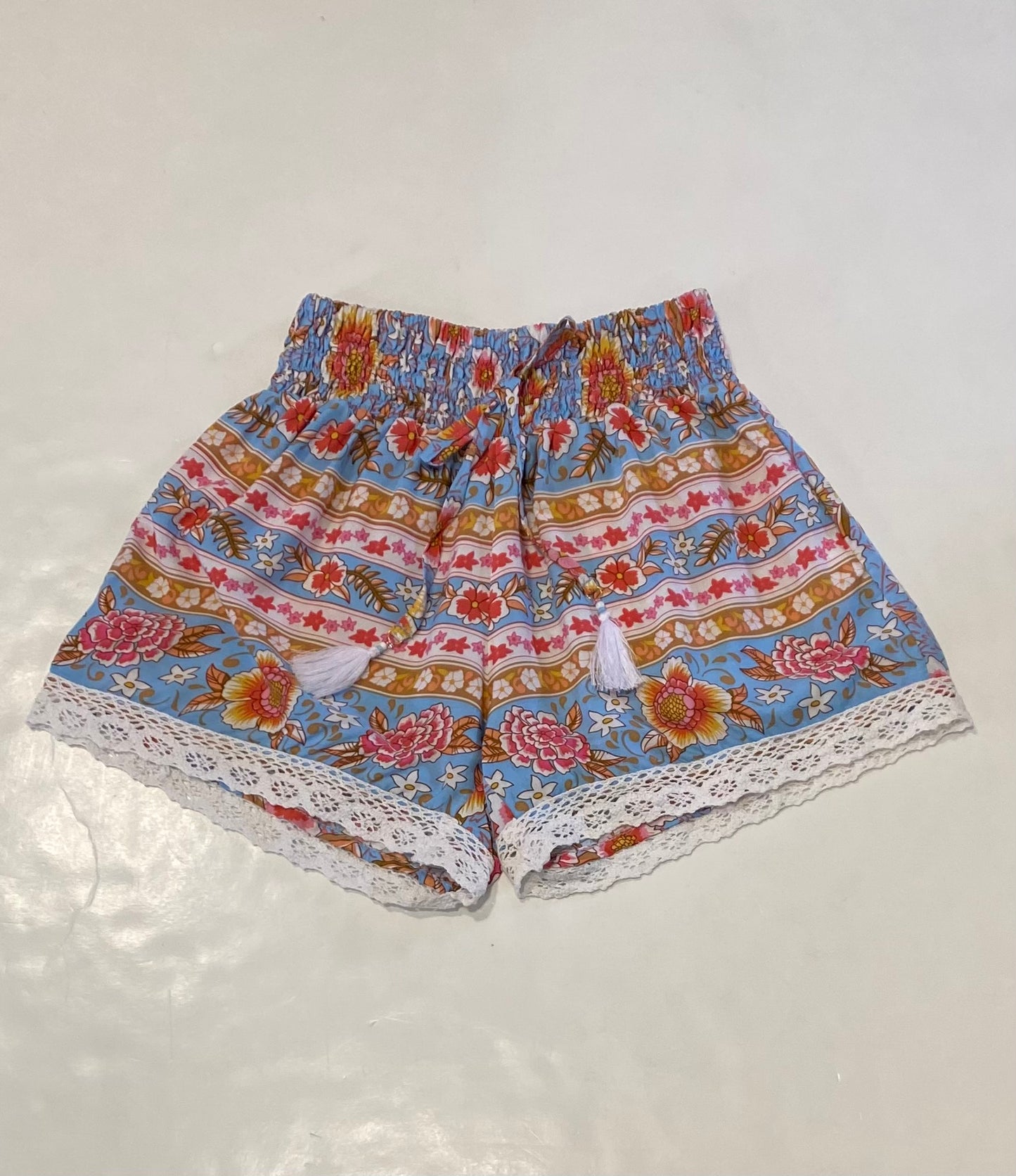 Blue Floral Tassel Shorts