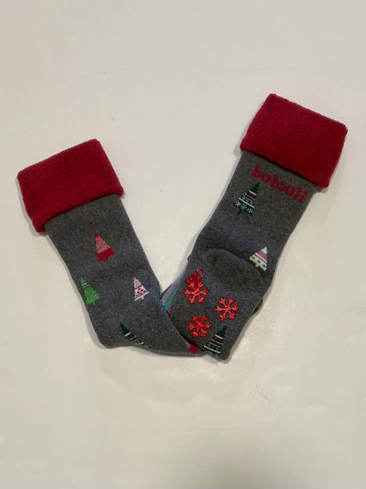 Grey Socks w/Holiday Trees