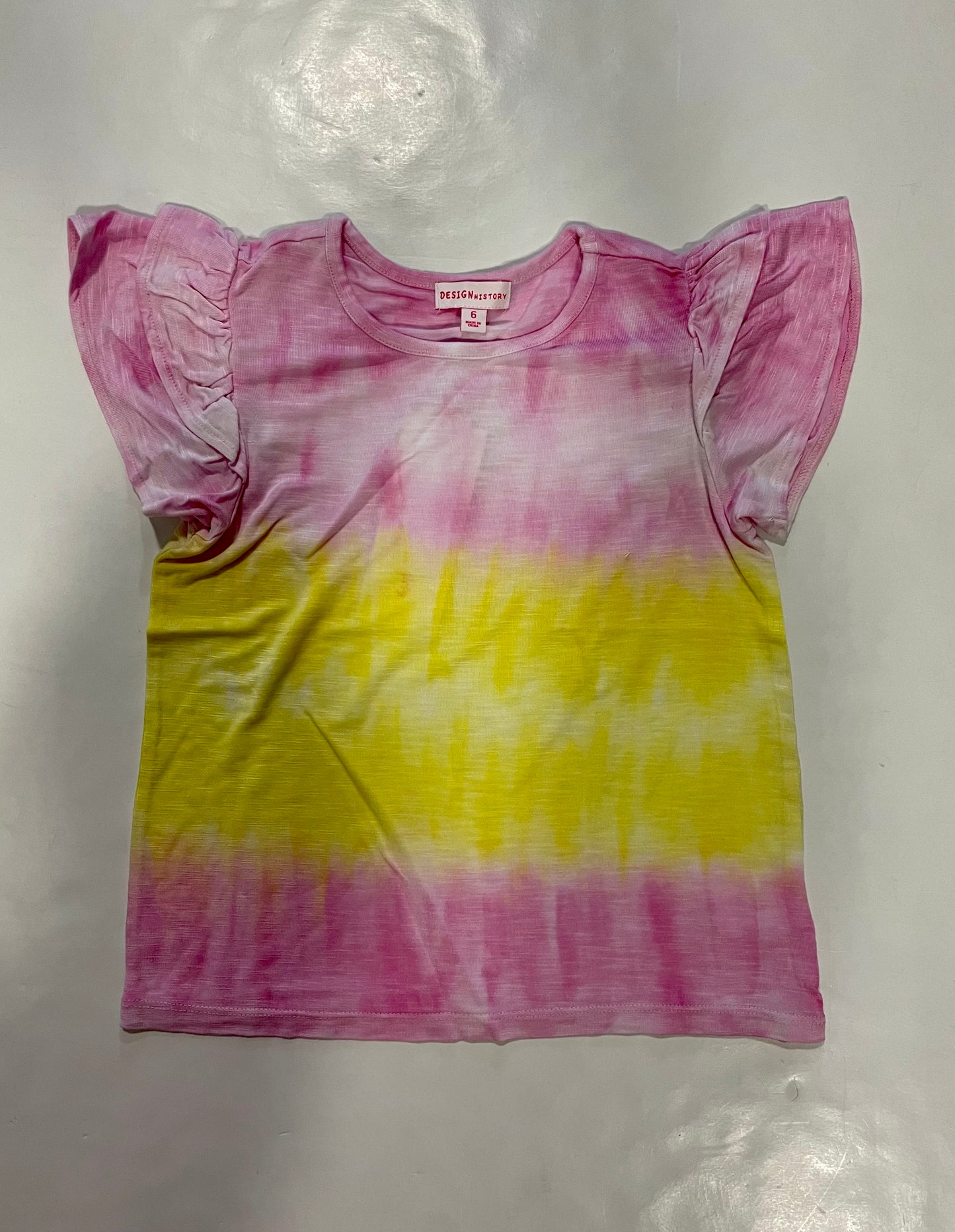 Pink & yellow Flutter Sleeve Top