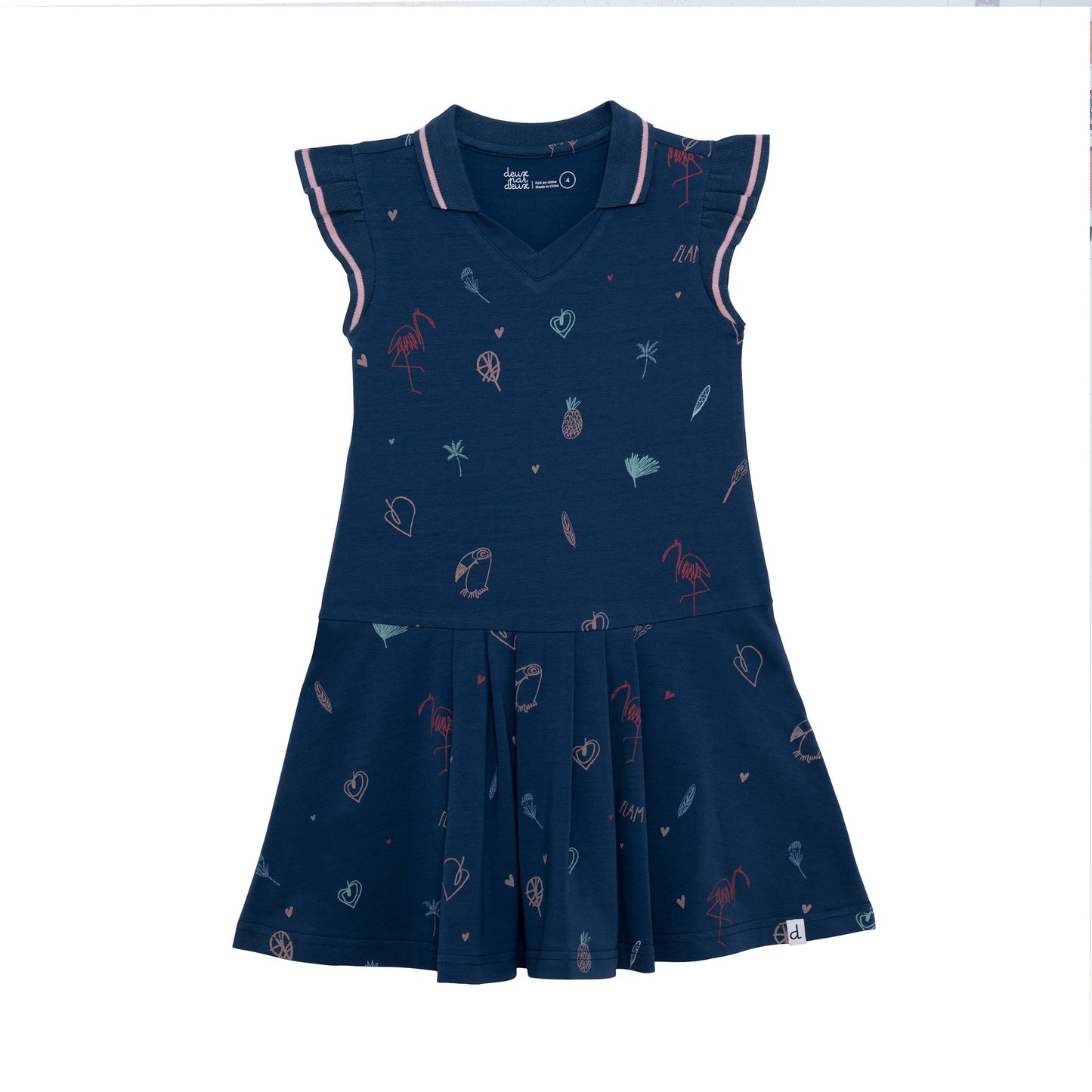 Navy Flamingo Polo Dress