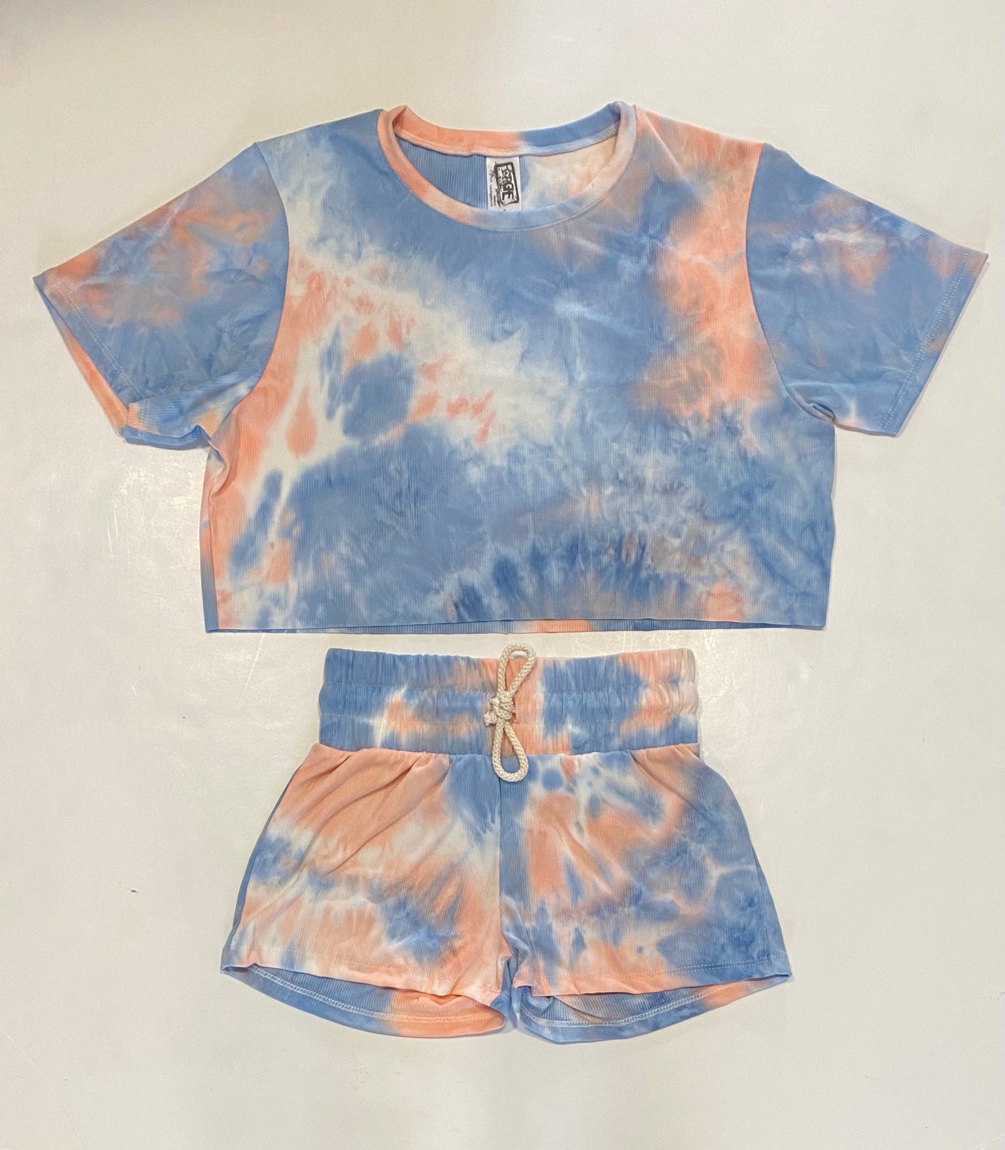 Pink & Blue Ribbed Tie Dye Shorts
