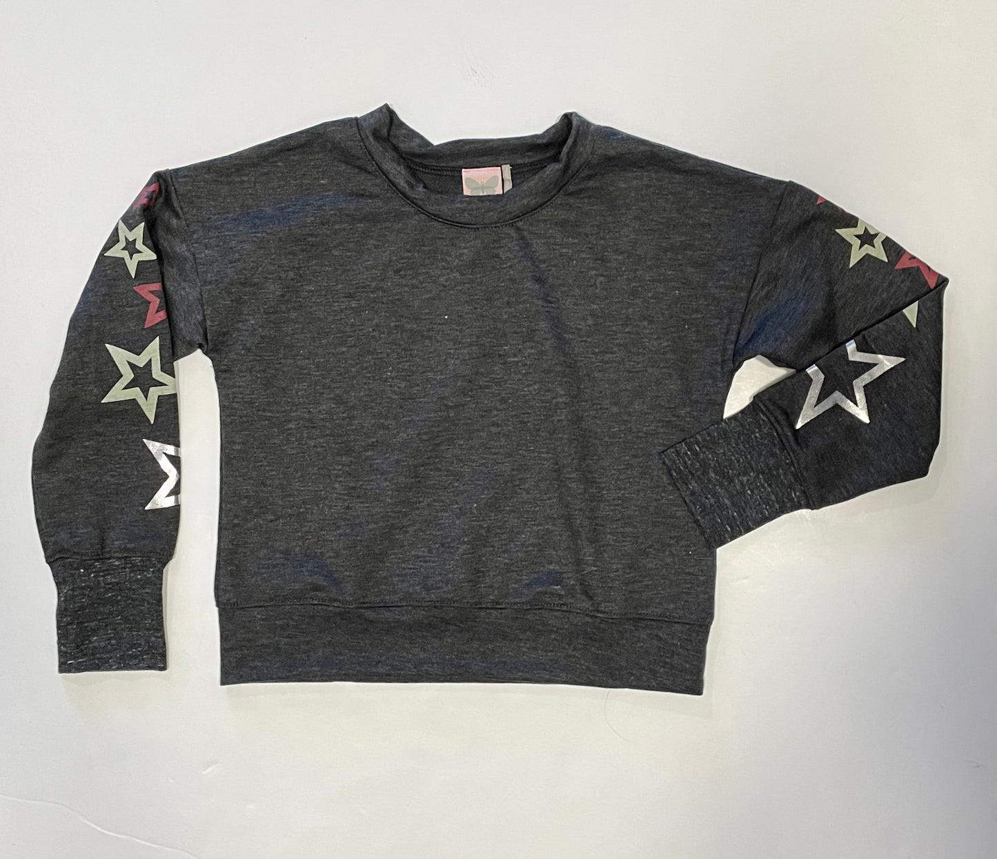 Charcoal Star Print Sleeve Top