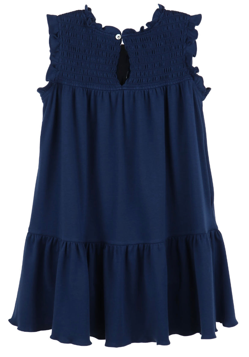 Blue Smocked Knit Dress