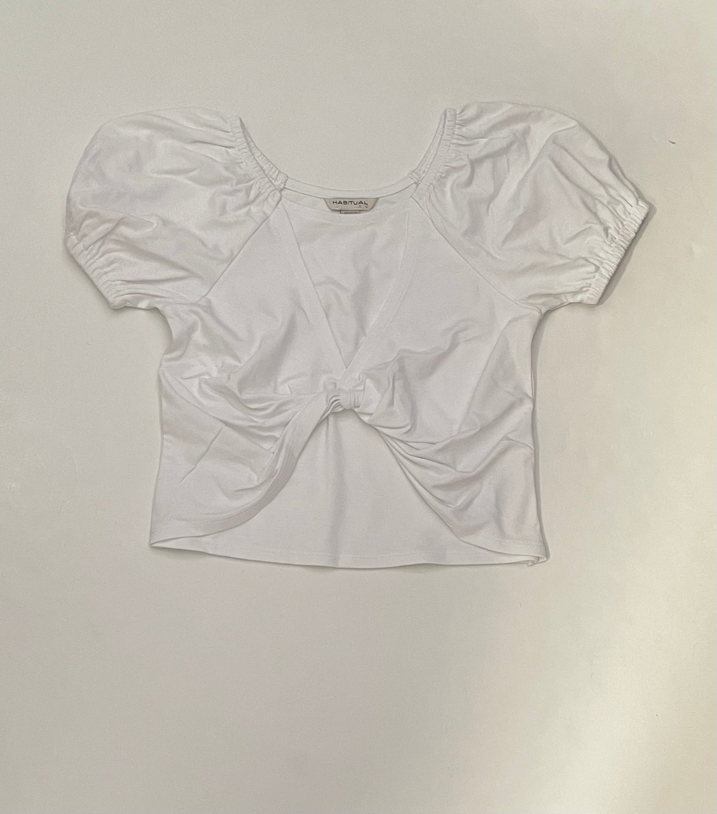 White Twist Front Puff Sleeve Top