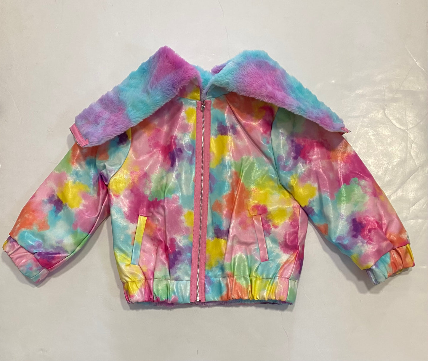 Tie Dye Leather Aviator Bomber Jacket