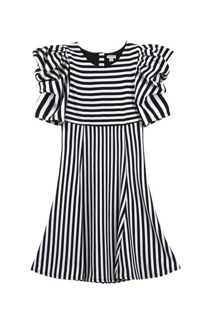 Black & Whtie puff sleeve Dress