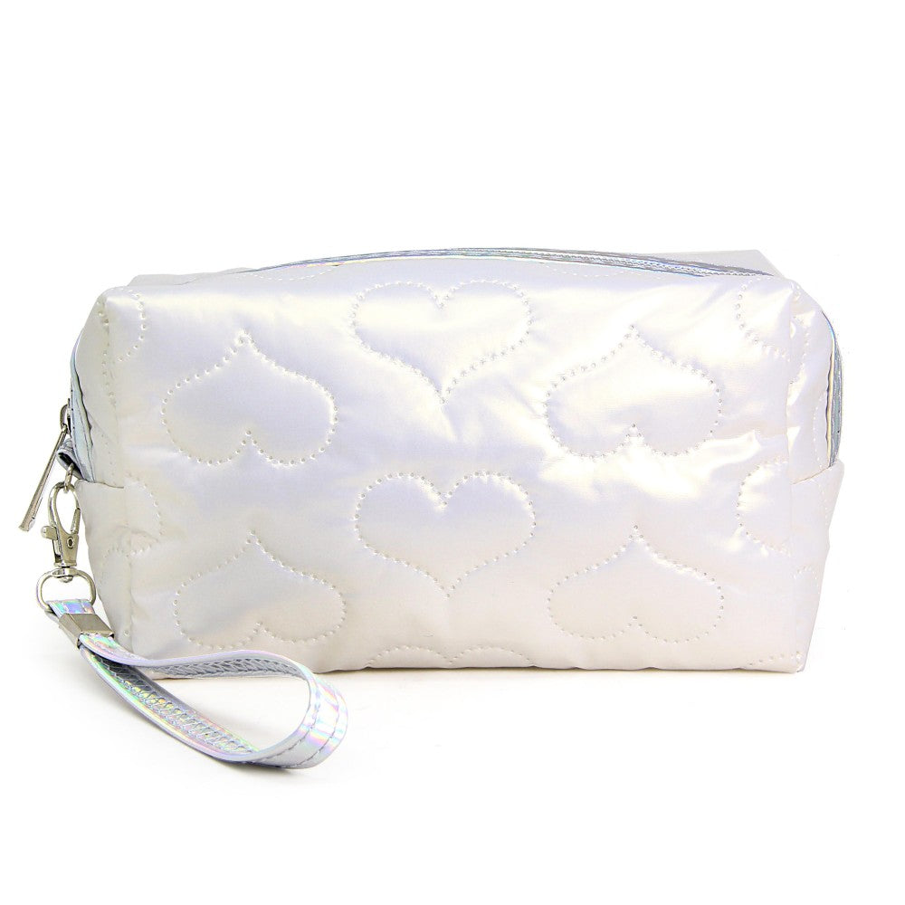 White Puffy Heart Stitch Pouch