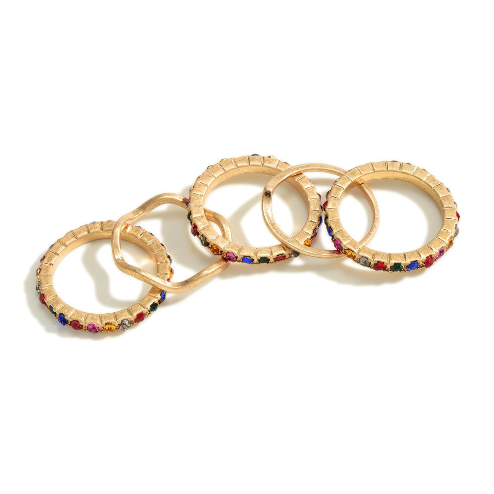 Gold 5 Set Rhinestone Rings