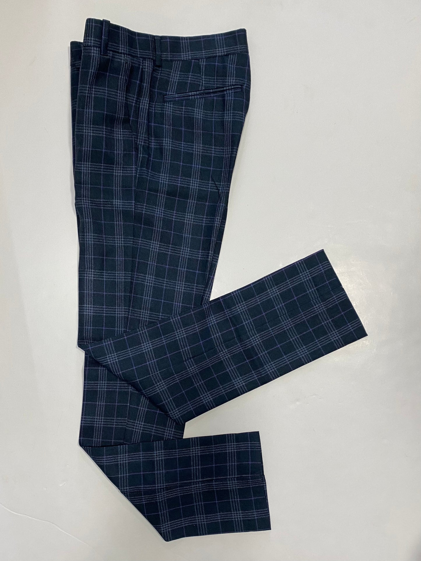 Slim Fit Teal Navy Plaid Pants