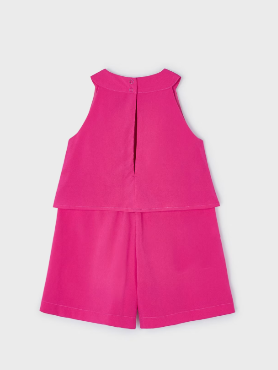 Fuchsia ruffled crepe jumpsuit