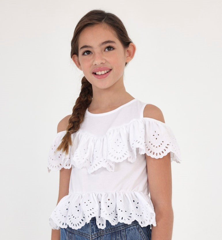 White Eyelet Knit Blouse