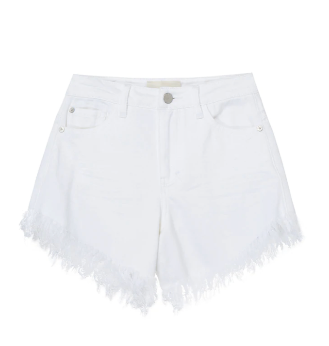 White Midrise Fringe Shorts