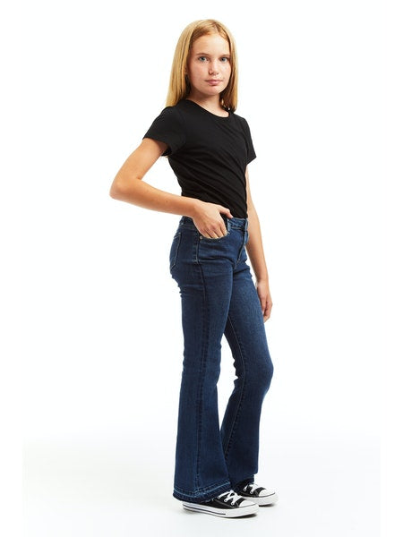 Indigo Mid rise released hem flare