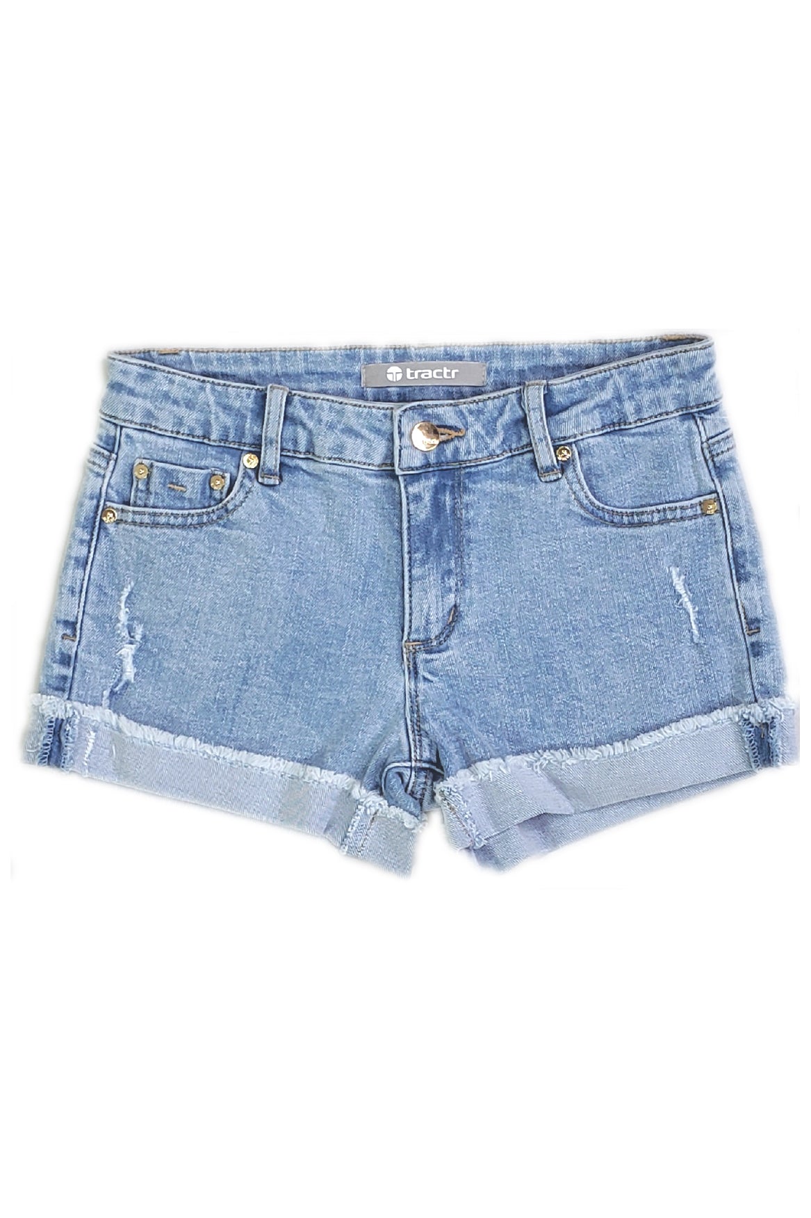 Light indigo Rolled Cuff Raw Hem Short