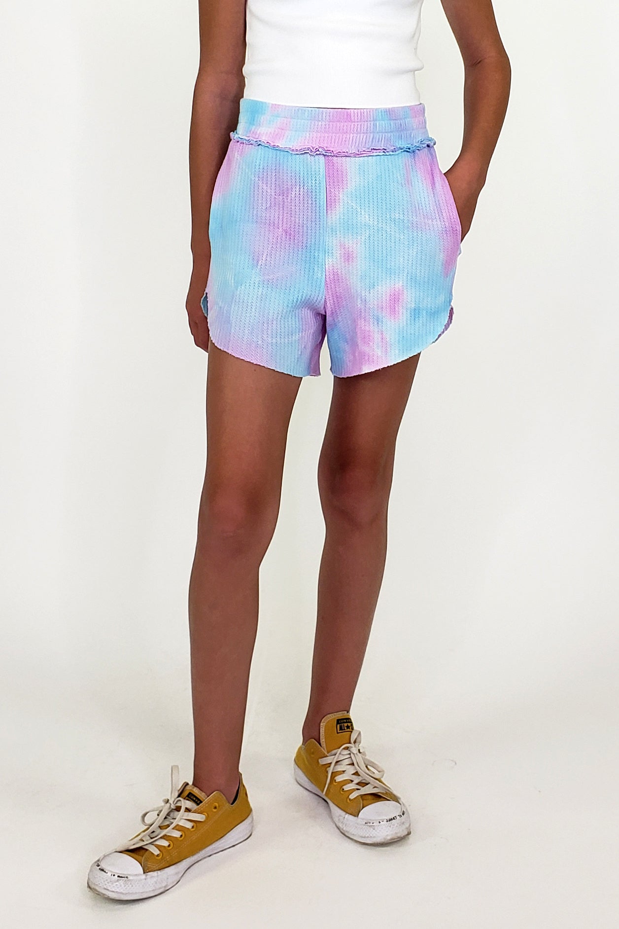 Smocked Waist Tie Dye Knit Short