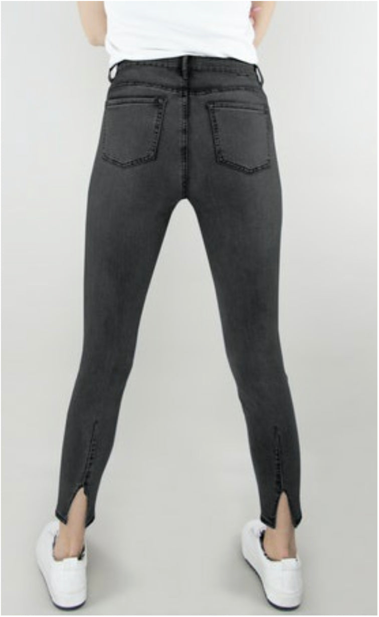 Black High Rise Slit Skinny