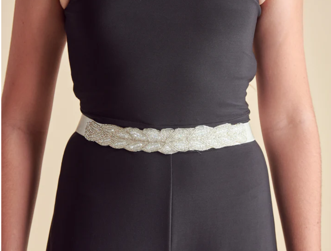 Ivory Beaded Satin Belt Mon Ami Bham Ivory Beaded Satin Belt Mon Ami Bham