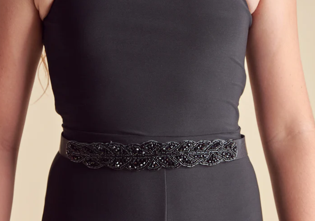 Black Beaded Satin Belt