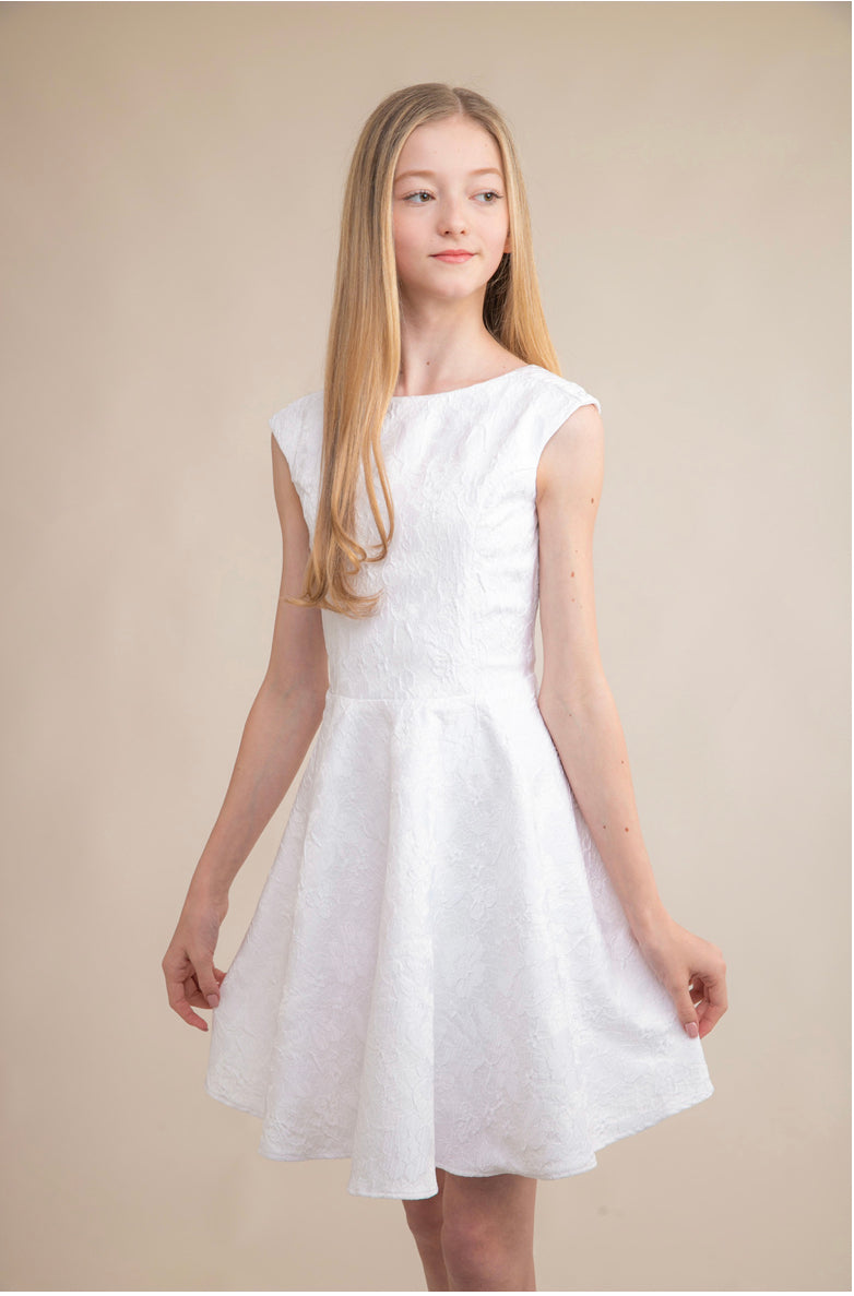White Floral Cap Sleeve Dress Mon Ami Bham White Floral Cap Sleeve Dress Mon Ami Bham
