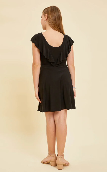 Black Cap Sleeve Skater Skirt Dress