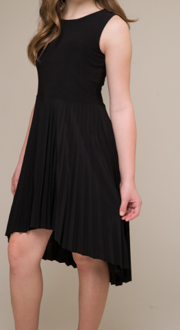 Black Hi Low Pleated Tank Dress