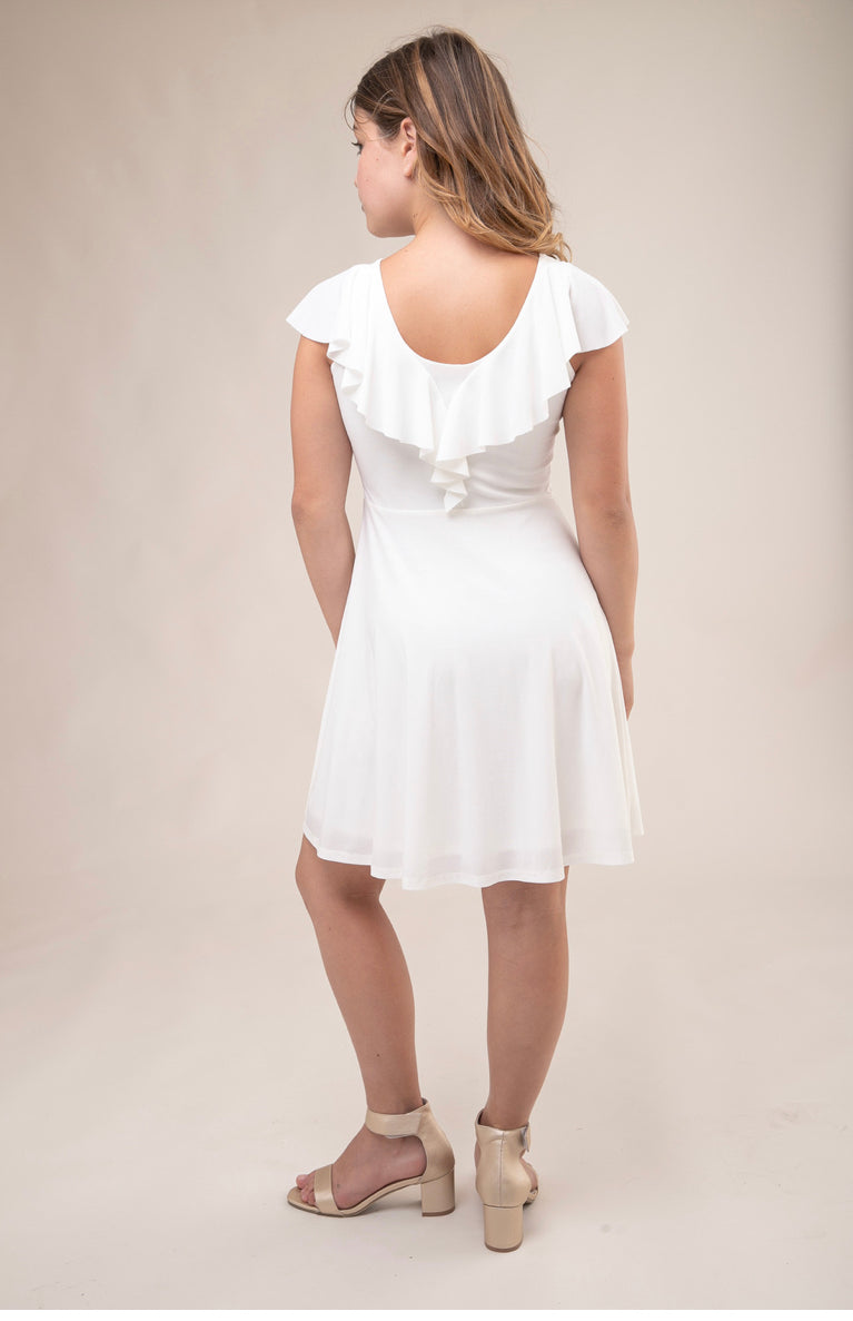 Ivory Sleeve Ruffle Skater Dress