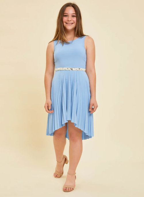 Light Blue Hi Low Pleated Tank Dress