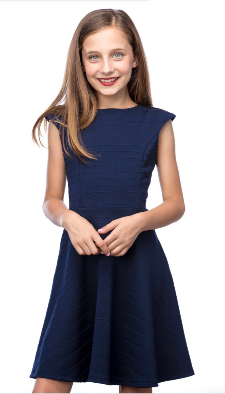 Navy Cap Sleeve Dress