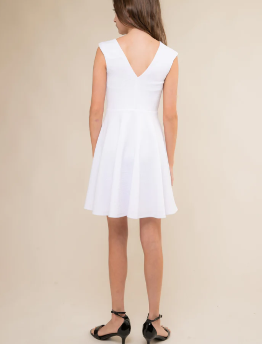 White V Back Cap Sleeve Dress