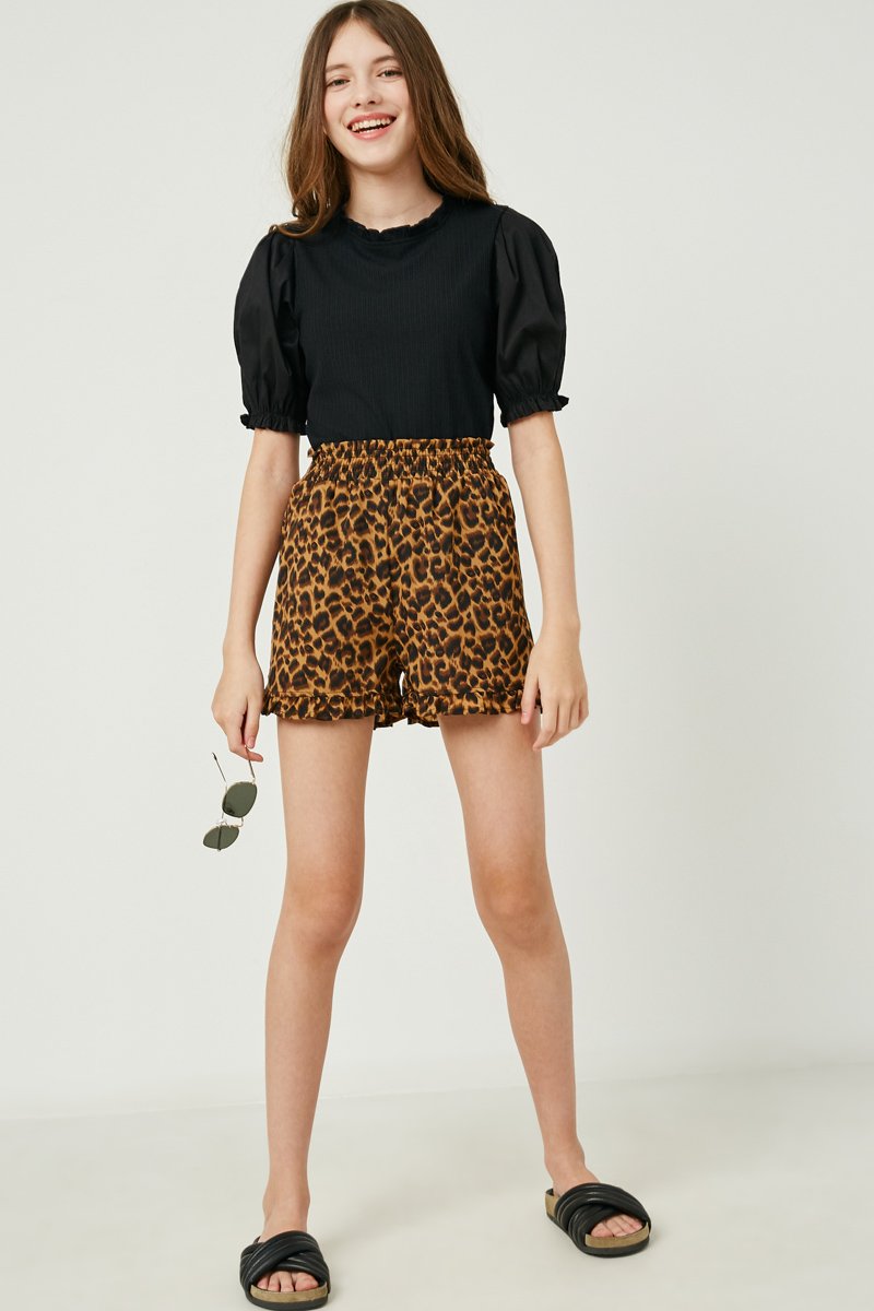 Smocked High Waist Leopard Shorts