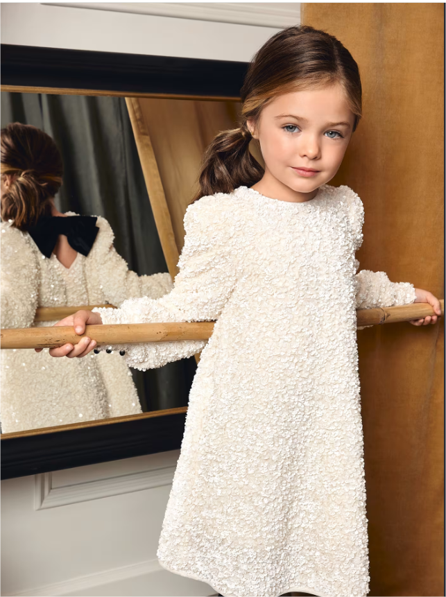Cream A-Line Sequin Dress