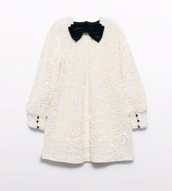 Cream A-Line Sequin Dress
